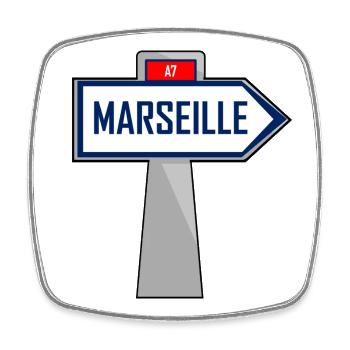 T-shirt logo humour Marseille Direction - Magnet carré - blanc - Devant
