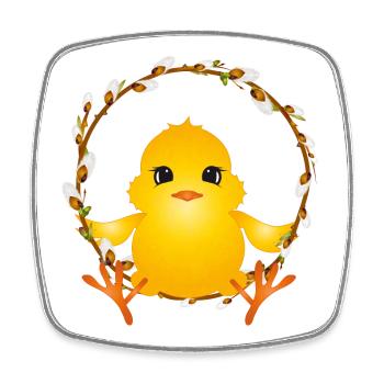 mignon poussin moelleux dans la petite couronne de saule - Magnet carré - blanc - Devant