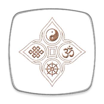 Yin Yang Steinrelief mit Om Dharmachakra Knoten - Viereckiger Kühlschrankmagnet - Weiß - Vorne
