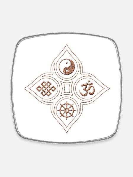 Yin Yang relief en pierre om dharmachakra noeud - Magnet carré - blanc