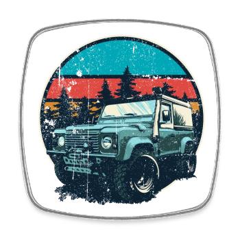 4x4 vintage dans la forêt du coucher du soleil - Magnet carré - blanc - Devant