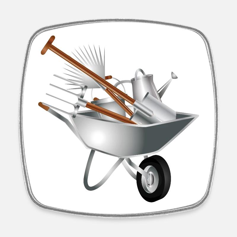 divers outils de jardinage dans une brouette - Magnet carré - blanc