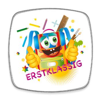 erstklassiger kunterbunter lustiger Schulranzen - Viereckiger Kühlschrankmagnet - Weiß - Vorne