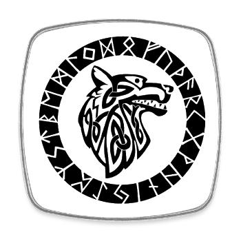 Wikinger-Emblem des schwarzen Wolfes - Viereckiger Kühlschrankmagnet - Weiß - Vorne