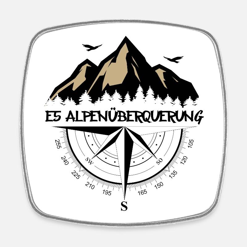 E5 Alpenüberquerung - Viereckiger Kühlschrankmagnet - Weiß
