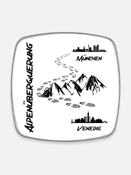 Alpenüberquerung München - Venedig - Viereckiger Kühlschrankmagnet - Weiß