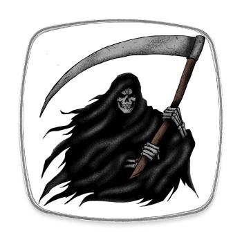 Grim Reaper mit Sense auf Schwarzem Hintergrund - Viereckiger Kühlschrankmagnet - Weiß - Vorne