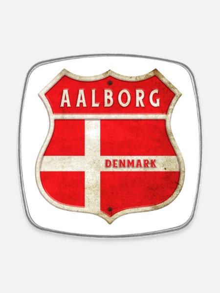 Aalborg Dänemark Wappen Flaggen Design - Firkantet køleskabsmagnet - hvid