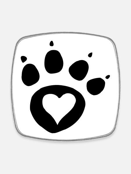 Pfotenabdruck Hundepfote mit Herz i love dog Katze - Viereckiger Kühlschrankmagnet - Weiß