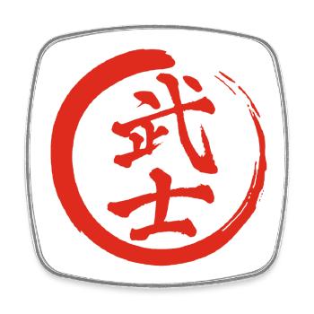 Rotes japanisches Kanji für das Wort Krieger - Viereckiger Kühlschrankmagnet - Weiß - Vorne