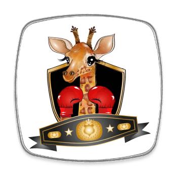 Giraffe as a boxer with boxing gloves and box belt - Square fridge magnet - white - Front