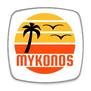 Mykonos (sun, palm tree, birds) - Square fridge magnet - white - Front