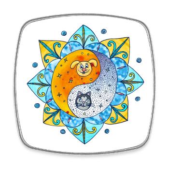 Katze Hund niedlich Yin Yang Symbol Mandala - Viereckiger Kühlschrankmagnet - Weiß - Vorne