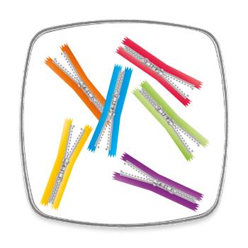 fermetures à glissière ouvertes avec des rubans colorés - Magnet carré - blanc - Devant