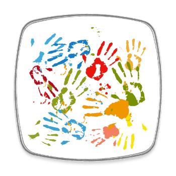 empreintes de mains colorées d’enfants avec des taches - Magnet carré - blanc - Devant