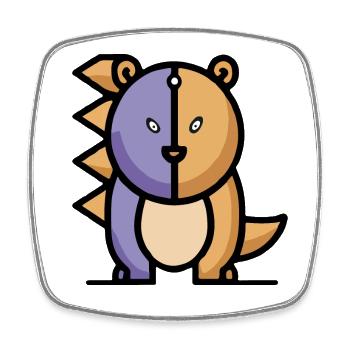 Funny Cartoon Dragon Bear - Square fridge magnet - white - Front