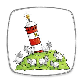 Leuchtturm Und Schafe Auf Der Nordseeinsel - Viereckiger Kühlschrankmagnet - Weiß - Vorne