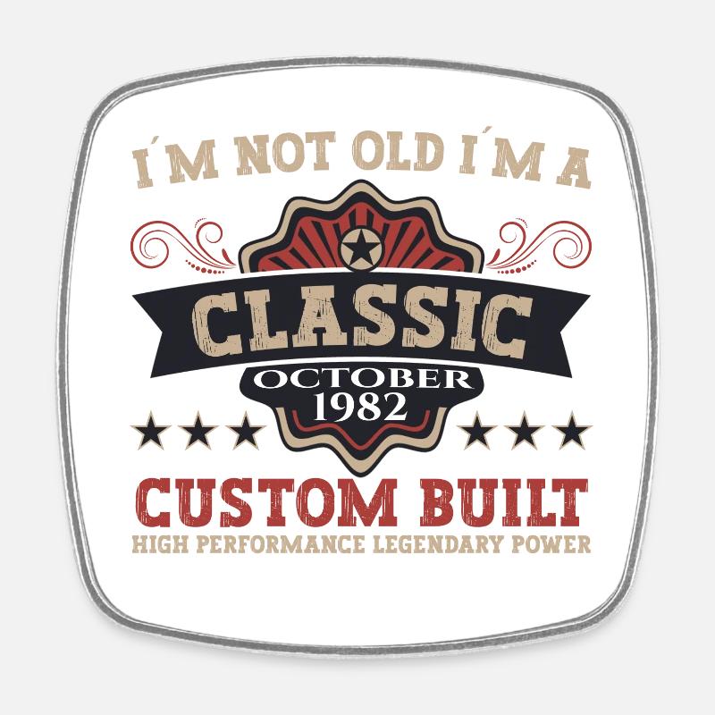 Classic October 1982 40th Birthday Gift - Square fridge magnet - white