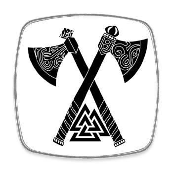 Axes and black Viking symbol - Square fridge magnet - white - Front