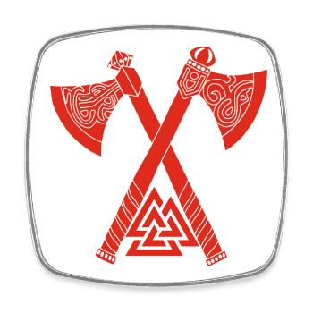 Axes and red Viking symbol - Square fridge magnet - white - Front