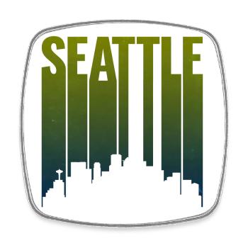Dégradé vert de la silhouette de la ligne de Seattle - Magnet carré - blanc - Devant