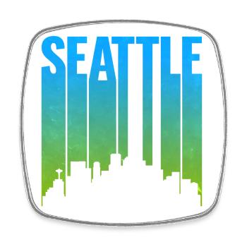Seattle Neon Skyline Kunstdruck - Viereckiger Kühlschrankmagnet - Weiß - Vorne