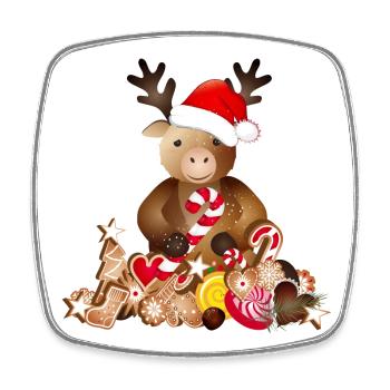 Renne mignon pour Noël avec chapeau de Noël - Magnet carré - blanc - Devant