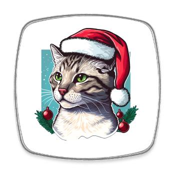 Wunderschöne Katze mit Weihnachtsmannmütze - Viereckiger Kühlschrankmagnet - Weiß - Vorne