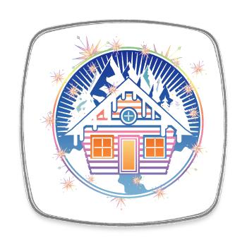 kleine verschneite Hütte in den Bergen im Winter - Viereckiger Kühlschrankmagnet - Weiß - Vorne