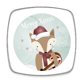 goldiger Fuchs für Weihnachten mit Zuckerstange - Viereckiger Kühlschrankmagnet - Weiß - Vorne