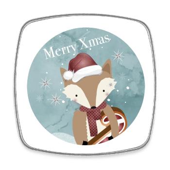 goldiger Fuchs für Weihnachten mit Weihnachtsmütze - Viereckiger Kühlschrankmagnet - Weiß - Vorne