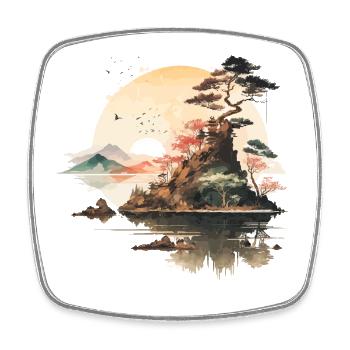 Japanischer Sonnenuntergang - Aquarellillustration - Viereckiger Kühlschrankmagnet - Weiß - Vorne