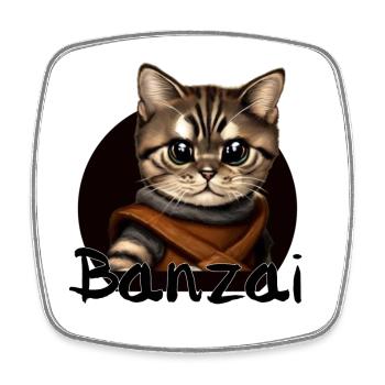 Banzai Cat Space Adventure - Square fridge magnet - white - Front