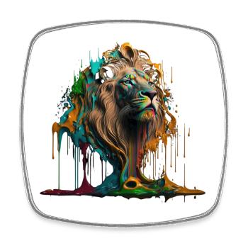 Rainbow Lion | Rainbow Lion | AI generated Art - Square fridge magnet - white - Front