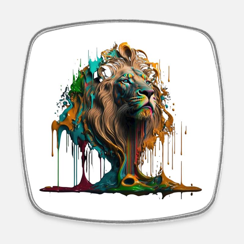 Rainbow Lion | Rainbow Lion | AI generated Art - Square fridge magnet - white