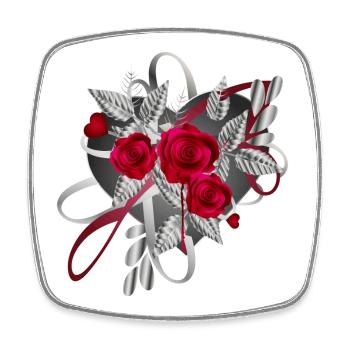 Composition argentée de la Saint-Valentin avec des roses - Magnet carré - blanc - Devant