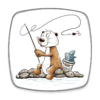 Droll Angler Otter Fishing MODARTIS - Square fridge magnet - white - Front