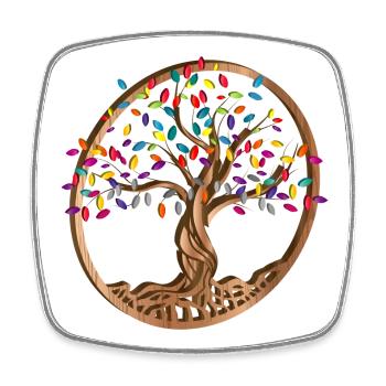 Médaillon d’arbre avec des feuilles colorées en aspect bois - Magnet carré - blanc - Devant