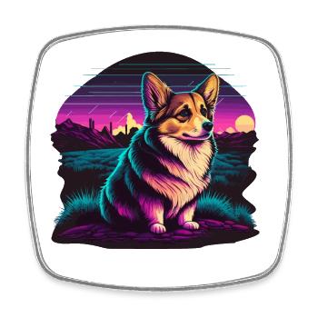Corgi extérieur paisible - Magnet carré - blanc - Devant