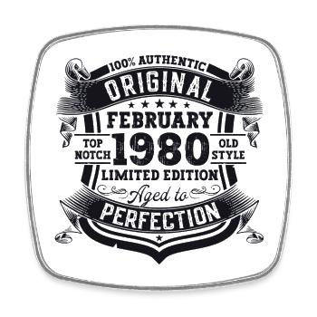 Original February vintage 1980 birthday gift - Square fridge magnet - white - Front