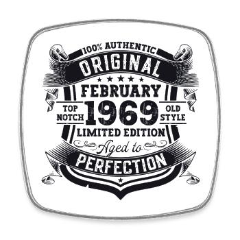 Original February vintage 1969 birthday gift - Square fridge magnet - white - Front