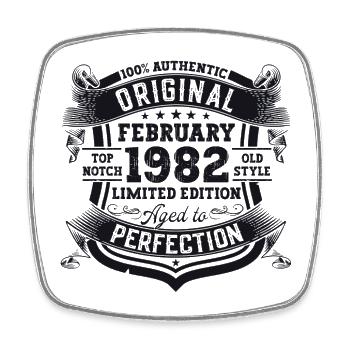 Cadeau d’anniversaire original février millésime 1982 - Magnet carré - blanc - Devant