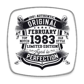Original February vintage 1983 birthday gift - Square fridge magnet - white - Front