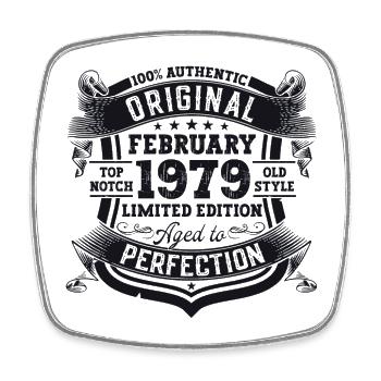 Cadeau d’anniversaire original février millésime 1979 - Magnet carré - blanc - Devant