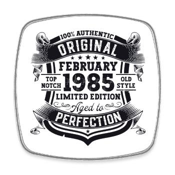 Cadeau d’anniversaire original février millésime 1985 - Magnet carré - blanc - Devant