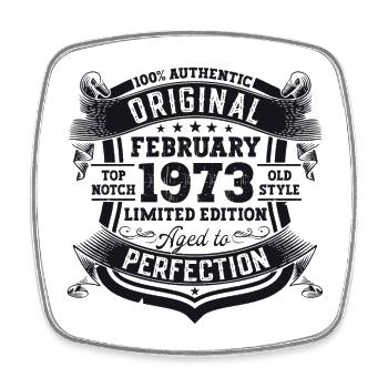 Original February Year 1973 Birthday Gift - Square fridge magnet - white - Front