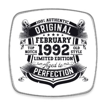 Cadeau d’anniversaire original février millésime 1992 - Magnet carré - blanc - Devant