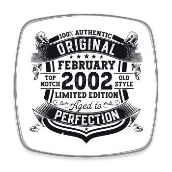 Original February vintage 2002 birthday gift - Square fridge magnet - white - Front