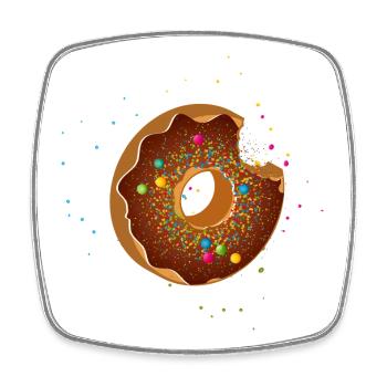 Beignet au chocolat mordu avec des pépites colorées - Magnet carré - blanc - Devant