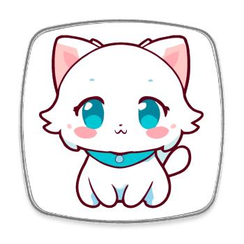 Kawaii Weiße Chibi-Katze – Süße Anime-Katze - Viereckiger Kühlschrankmagnet - Weiß - Vorne